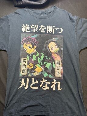 Demon Slayer Graphic Tee - Black with Green Accent Tanjiro & Nezuko (M)